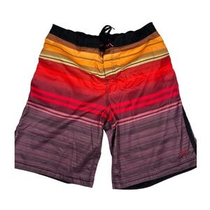 Speedo Swim Trunks Striped Drawstring Swim Shorts Red Orange Mens Size‎ L